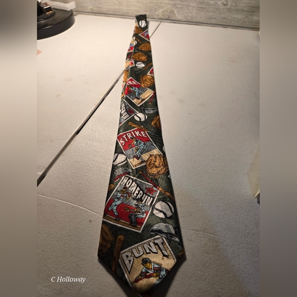 City One Handmade Baseball Theme Silk Tie - Picture 1 of 7